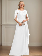 A-line Scoop Illusion Floor-Length Lace Chiffon Mother of the Bride Dress With Cascading Ruffles Sequins