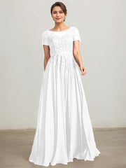 A-line Illusion Scoop Floor-Length Lace Chiffon Mother of the Bride Dress With Sequins