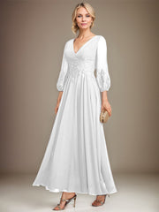 A-line V-Neck Ankle-Length Lace Chiffon Mother of the Bride Dress With Sequins