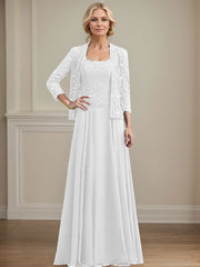A-Line Square Neckline Chiffon Mother Of The Bride Dresses With Lace
