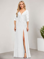 Sheath/Column V-Neck Floor-Length Lace Chiffon Mother of the Bride Dress With Sequins