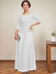 A-line Scoop Illusion Ankle-Length Chiffon Lace Mother of the Bride Dress With Rhinestone Beading