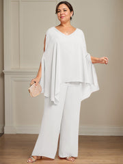 Separates Jumpsuit/Pantsuit V-Neck Floor-Length Chiffon Mother of the Bride Dress With Beading