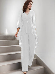Jumpsuit/Pantsuit Puff Slevees Chiffon Mother Of The Bride Dresses