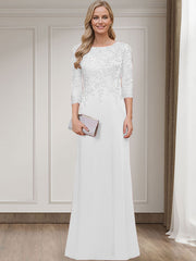 Sheath/Column Scoop Neck 3/4 Sleeves Silk Like Satin Mother Of The Bride Dresses With Lace