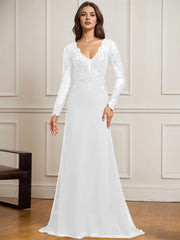 Sheath/Column V-Neck Detachable Sweep Train Lace Tulle Chiffon Mother of the Bride Dress With Sequins