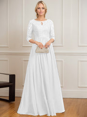 A-line Scoop Floor-Length Lace Chiffon Mother of the Bride Dress With Crystal Brooch Sequins