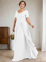 A-line V-Neck Floor-Length Chiffon Lace Mother of the Bride Dress