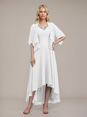 A-line V-Neck Asymmetrical Chiffon Mother of the Bride Dress With Beading Sequins