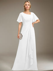 A-line Asymmetrical Floor-Length Chiffon Mother of the Bride Dress With Pleated Beading Sequins