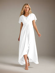 A-Line V-Neck Asymmetrical Chiffon Mother of the Bride Dress