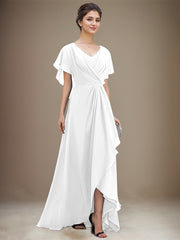 A-line V-Neck Asymmetrical Chiffon Mother of the Bride Dress With Sequins Beading Cascading Ruffles