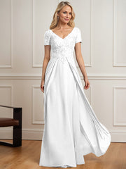 A-line V-Neck Floor-Length Chiffon Lace Mother of the Bride Dress