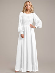 A-line Scoop Illusion Floor-Length Lace Chiffon Mother of the Bride Dress