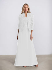 Sheath/Column Square Neck Floor-Length Chiffon Mother of the Bride Dress