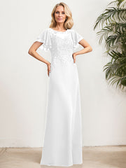 A-line Scoop Illusion Floor-Length Lace Chiffon Mother of the Bride Dress With Sequins