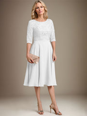 A-line Scoop Knee-Length Lace Chiffon Mother of the Bride Dress