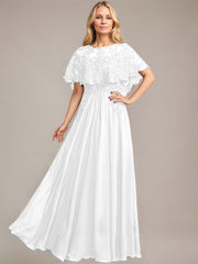 A-line Scoop Illusion Floor-Length Lace Chiffon Mother of the Bride Dress With Sequins