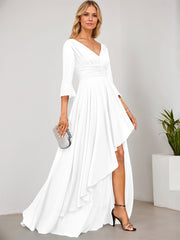 A-line V-Neck Floor-Length Chiffon Mother of the Bride Dress With Cascading Ruffles