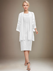 Sheath/Column Scoop Knee-Length Lace Mother of the Bride Dress With Sequins Beading