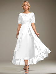 A-line Scoop Illusion Asymmetrical Lace Chiffon Mother of the Bride Dress