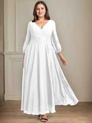 A-line V-Neck Ankle-Length Lace Chiffon Mother of the Bride Dress With Sequins