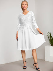 A-line V-Neck Knee-Length Lace Chiffon Mother of the Bride Dress With Sequins