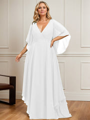 A-line V-Neck Floor-Length Chiffon Mother of the Bride Dress With Sequins Appliques Lace Beading