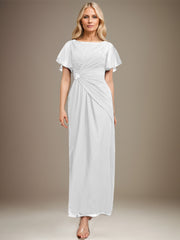 A-line Scoop Ankle-Length Chiffon Mother of the Bride Dress With Beading Pleated