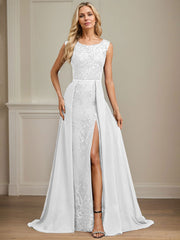 Sheath/Column Scoop Illusion Floor-Length Detachable Chiffon Lace Mother of the Bride Dress With Sequins Beading