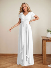 Elegant A-Line Chiffon V-neck Mother of the Brides Dresses Lace Top MOB Dresses