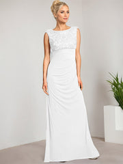 Empire Scoop Floor-Length Mesh Lace Mother of the Bride Dress With Pleated