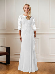 A-Line Floor-Length Scoop Chiffon Mother of Bride Dress