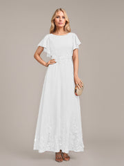 A-line Scoop Ankle-Length Lace Chiffon Mother of the Bride Dress With Sequins