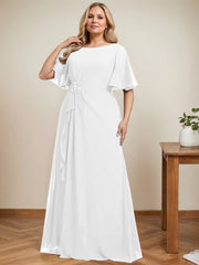 A-line Scoop Floor-Length Chiffon Mother of the Bride Dress With Cascading Ruffles Beading Sequins