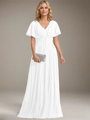 A-line V-Neck Floor-Length Chiffon Mother of the Bride Dress With Crystal Brooch Pleated