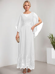 A-line Scoop Illusion Ankle-Length Lace Chiffon Mother of the Bride Dress With Sequins