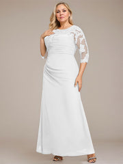 A-line Scoop Floor-Length Chiffon Lace Mother of the Bride Dress With Sequins Beading Pleated