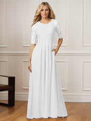 A-Line Square Neck Floor-Length Chiffon Mother of the Bride Dress