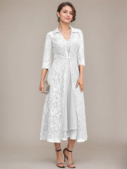 A-line V-Neck Tea-Length Chiffon Mother of the Bride Dress