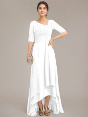 A-line Asymmetrical Asymmetrical Lace Chiffon Mother of the Bride Dress With Pleated Sequins