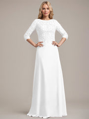 A-line Scoop Floor-Length Lace Chiffon Mother of the Bride Dress
