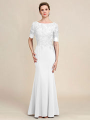 Grey Blue Mermaid Floor Length Chiffon Mother of Bride Dress With Appliques