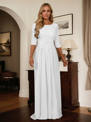 A-Line Scoop Floor-Length Chiffon Mother of the Bride Dress