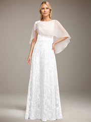 A-line Scoop Floor-Length Lace Sequin Chiffon Mother of the Bride Dress With Pleated