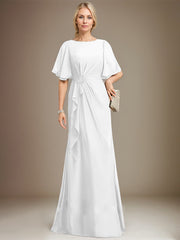 A-line Scoop Floor-Length Chiffon Mother of the Bride Dress With Cascading Ruffles Beading Sequins