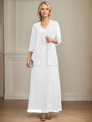 A-line V-Neck Ankle-Length Lace Sequin Chiffon Mother of the Bride Dress