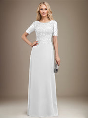 A-line Scoop Floor-Length Lace Chiffon Mother of the Bride Dress With Sequins