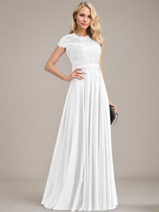 A-line Scoop Illusion Floor-Length Lace Chiffon Mother of the Bride Dress