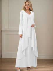 Elegant V-Neck Long Sleeves Floor-Length Mother Of The Bride Dresses WithWrap